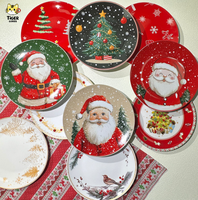 Assiettes rondes en céramique de Noël de 8 pouces avec motif Père Noël personnalisé de haute qualité pour les fêtes à domicile