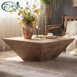 Mesa de centro cuadrada estilo Wabi Sabi de madera maciza, diseño rústico para sala de estar, mesa de té minimalista nórdica - Product Image 4