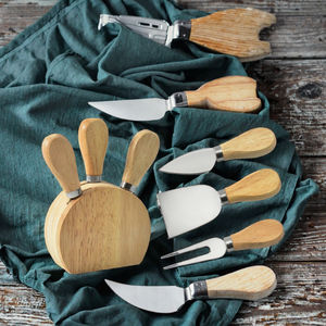 ชุดมีดชีส 6 ชิ้น รุ่นใหม่ล่าสุด ประกอบด้วยมีดสไลด์ชีสขนาดเล็กทำจากสแตนเลส พร้อมฐานไม้ - Product Image 2