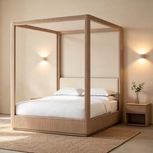 Letto a baldacchino <span class=keywords><strong>in</strong></span> <span class=keywords><strong>legno</strong></span> <span class=keywords><strong>massello</strong></span>, moderno e lussuoso, realizzato a mano con doghe verticali, a quattro montanti - Product Image 3