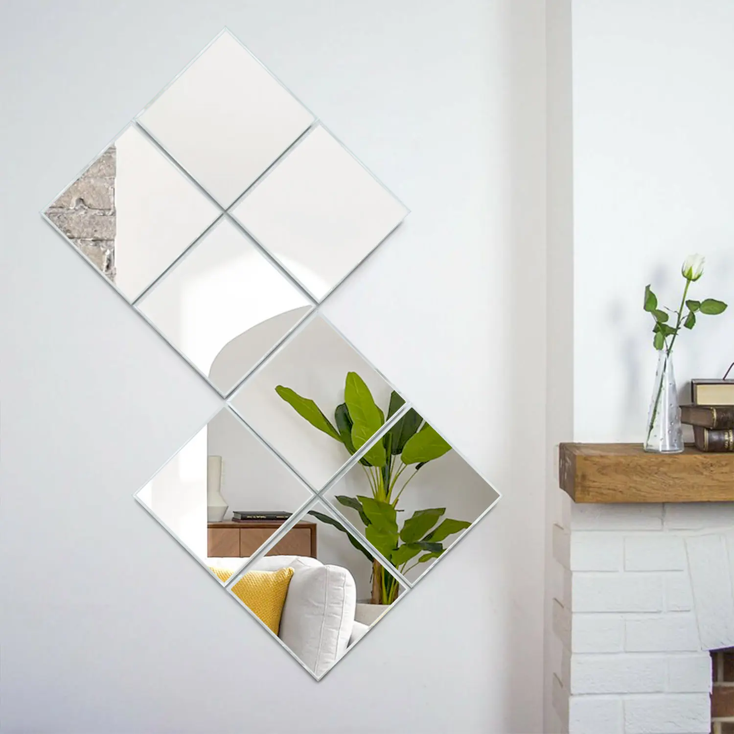 Custom Zelfontwerp Frameloze Vierkante Decoratieve Muur Kunst Sticker Diy Zelfklevende Glazen Spiegel Voor Woonkamer