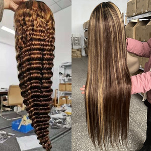 Parrucche Foxen da <span class=keywords><strong>30</strong></span> Pollici Senza Colla con Frontale in Pizzo per Donne Nere, Parrucca Frontale in Pizzo HD 13x4, 100% Capelli Umani Vergini, Parrucca Ondulata Profonda con Highlights - Product Image 6