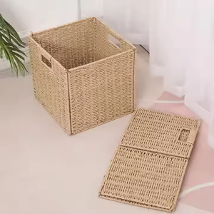 Tự Nhiên Chủ Tay Dệt Tủ Quần Áo Tổ Chức Đóng Mở <span class=keywords><strong>Wicker</strong></span> Lưu Trữ Cube Thùng Giấy Sợi Dây Thừng Giỏ Với Xử Lý - Product Image 5