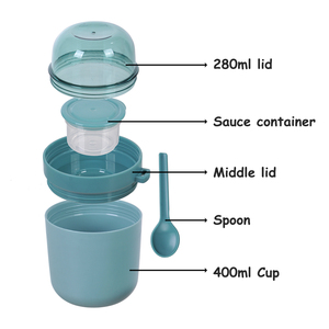 กล่องข้าวพลาสติกน่ารัก 4 ช่อง ป้องกันการรั่วซึม ปลอดสาร BPA สำหรับอาหารเช้า อาหารกลางวัน พร้อมฝาและช้อน สำหรับเด็ก ใส่ข้าวโอ๊ต โยเกิร์ต - Product Image 4