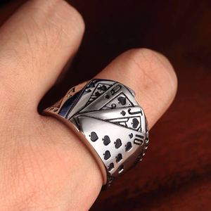Anelli di Poker Punk 925 Sterling per le donne degli uomini divertente <span class=keywords><strong>Goth</strong></span> Hip Hop carta anello da dito di moda coppia carte anello aperto gioielli regalo - Product Image 3