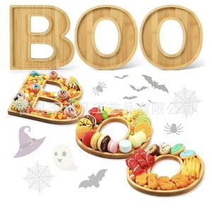 Plateau de service en bambou Boo Halloween, plat à collation et bonbons en bois de 23 cm pour la décoration de fête à la maison - Product Image 1