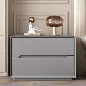 Mesita de noche moderna color crema con 2 cajones y gabinete de almacenamiento para dormitorio, diseño ensamblado - Product Image 3