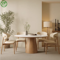 Table à manger moderne simple et luxueuse avec plateau rond en marbre et base en bois massif pour la maison, les hôtels et les restaurants