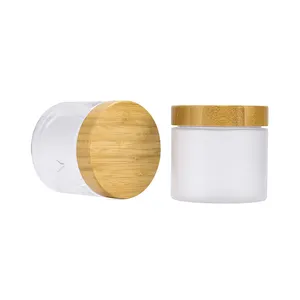 Cosmetische Container Body Body Scrub 50G 150G 250G 500G Frosted Doorzichtige Plastic Crèmepot Voor Huisdieren Met Bamboe Dop