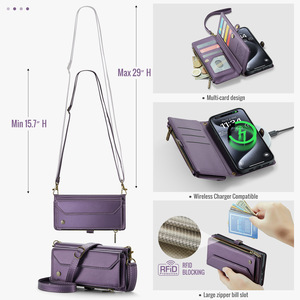 Étui portefeuille en cuir CaseMe C36 pour iPhone 17 Pro Max 16 15 avec support magnétique RFID et pochette antichoc pour cartes à porter en bandoulière - Product Image 5