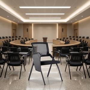 Silla de Conferencia Ergonómica Moderna <span class=keywords><strong>con</strong></span> Malla Transpirable, Asiento Plegable, Reposabrazos y <span class=keywords><strong>Ruedas</strong></span> Silenciosas para Sala de Reuniones - Product Image 6