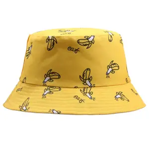WoZhen Summer New Design Reversible Cap Banana Cartoon Prints Ladies Bucket Hats