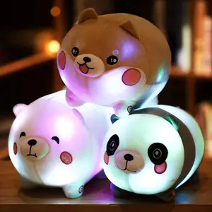 Venta caliente colorida Luz de inducción relleno Shiba Inu Panda oso almohada muñeca juguete de peluche fabricante al por mayor suministro directo