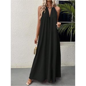 Vestido Maxi de Verano para Mujer, Estilo Halter, Corte A, Fluido, para Vacaciones en la Playa, Cintura Holgada, Tejido Transpirable, Ideal para Resort o Crucero - Product Image 4