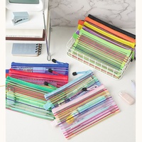 Étuis à stylos les plus vendus en usine, transparents, à rayures multicolores, en tissu maillé, avec fermeture éclair, sacs de rangement