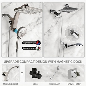 Système <span class=keywords><strong>de</strong></span> <span class=keywords><strong>douche</strong></span> chromé avec fixation magnétique intégrée, douchette murale et <span class=keywords><strong>pommeau</strong></span> fixe, 10 modes <span class=keywords><strong>de</strong></span> jet - Product Image 5
