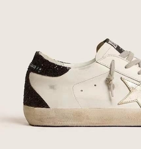 <strong>Gold</strong> Sole <strong>White</strong> Men's Super Star Vintage Deluxe Sneakers Breathable Lace-Up Winter Shoes Genuine Leather Soft Anti-Slip - Product Image 1