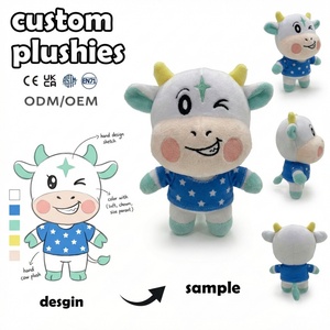 Peluche de vaca que parpadea con camiseta de estrella azul, relleno de algodón PP, suave, personalizado, MOQ bajo, para cumpleaños - Product Image 1