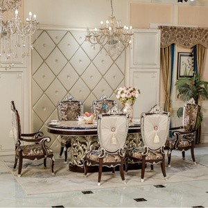 Luxury European Neoclassical Dining Room Furniture Solid <strong>Wood</strong> Carved Dining Table and Chair <strong>Inlaid</strong> With Natural Shell Surface - Product Image 3