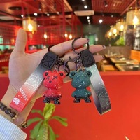 Porte-clés Ours en Peluche 3D Mignon en Silicone avec Impression UV, Accessoires en Acier Inoxydable pour Voiture et Sac, Ours Cool - Grande Vente
