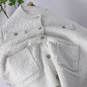 Custom OEM ODM Women's Sweater New Winter Fashion Long Sleeve Knitted Pullovers Striped Tunic Bow Collar Lace Decoration