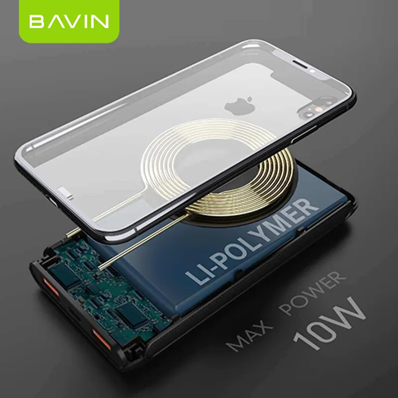 BAVINパワーバンク10000mAhワイヤレス急速充電充電2USBポート電話PC095用10000mahパワーバンク