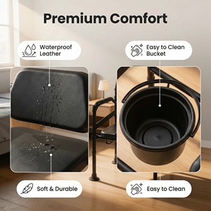 Chaise de toilette à dossier réglable avec design pliable pour personnes âgées et handicapées, siège de toilette portable avec coussinets doux pour les soins à domicile - Product Image 2