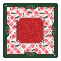 Tapete de Mahjong Americano de Lujo a Cuadros Rojos y Verdes, Superficie de Neopreno Premium de 33 Pulgadas, Borde Cosido de 3mm, Impermeable, para Fiestas