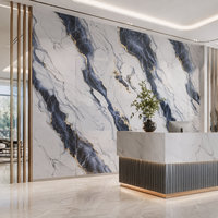 Panel de Pared de PVC con Diseño de Mármol Blanco con Vetas Azules UV para Recepción, Proyecto WYRAX