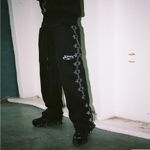 Customized Crystal Street Style Heavyweight Zipper <strong>Blank</strong> Two Piece Sports Pants and Hoodie Set for Men - Product Image 2