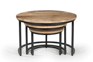 Juego de mesas de centro modernas de diseño, de hierro/madera, redondas, juego de 3, muebles para sala de estar, colección a precio de mayoreo. - Product Image 2