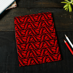 Traditional Red Sanganeri Fabric Cover Handmade Paper Notebook Sustainable Artisan Journal (<b>9</b> x 7 in) - Product Image 1
