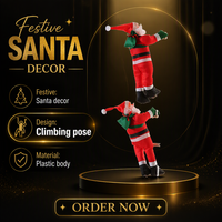 Pendentif décoratif Père Noël grimpant sur une échelle, en plastique, pour arbre de Noël ou à suspendre au mur, poupée en corde, fournisseur chinois de décorations de Noël festives