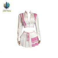 Ensemble jupe 2 pièces color block zippé pour femme : crop top et jupe courte à cordon – Tendance estivale streetwear