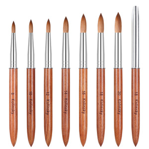 Pinceau à ongles en acrylique Kolinsky à tête ronde, taille 8 à 24, manche en bois rouge, logo personnalisé, poudre acrylique 3D, pinceau à ongles en cristal - Product Image 4