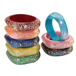 Luxurious Big Size Shiny Colorful Resin <b>Bangles</b> Wedding Wrist Ring Gold Foil Geometric Square <b>Bracelet</b> Unisex Trendy - Product Image 1