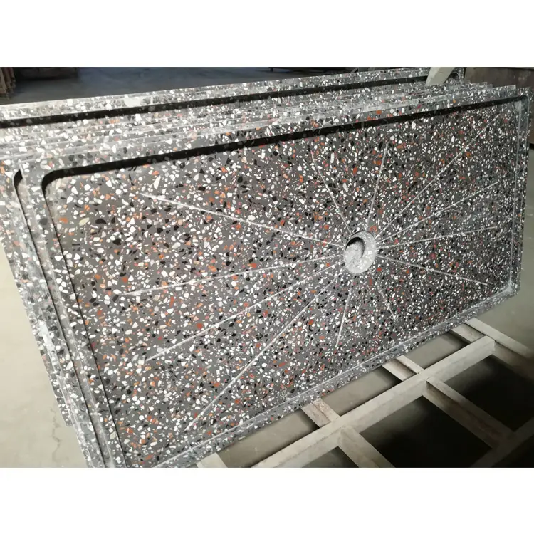 Custom black terrazzo stone shower tray base bath pan travertine quartz granite marble hotel bathroom shower base tray