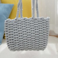Sac à bandoulière pour femme en coton tressé à la main, motif uni, marque Deyun, gris, longue poignée, fermeture ouverte, design tendance, toutes occasions