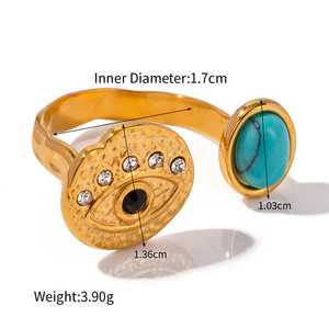 RS1067 haute qualité étanche 18k plaqué or acier inoxydable Solitaire Turquoise pierre fleur ouvert manchette anneaux pour femmes <span class=keywords><strong>2022</strong></span> - Product Image 6