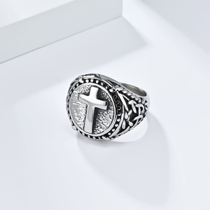 Men's Titanium Steel Cross <b>Ring</b> Gold Black Steel Color Index Finger Jewelry Gift Occasion Fashion <b>Rings</b> - Product Image 4
