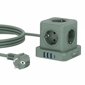 Adaptateur de voyage tout-en-un Kabbol avec 5 prises européennes, 5 ports USB, sortie 30W, cube universel portable pour l'Europe - Product Image 1