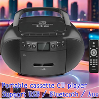 Reproductor de CD portátil personalizado de fábrica con transmisión de música por BT, radio AM/FM USB, función de grabación de cinta con control remoto para uso en casa y al aire libre.