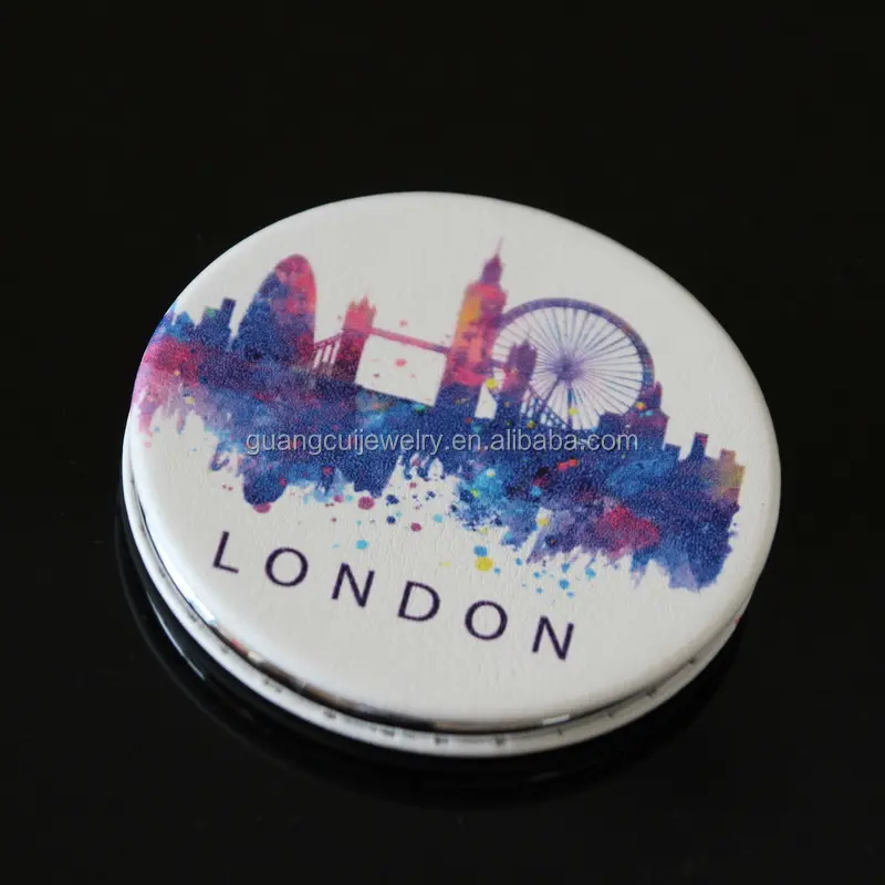 Groothandel Custom Design Bedrukt Londons Souvenir Pu Compacte Spiegel Met Logo