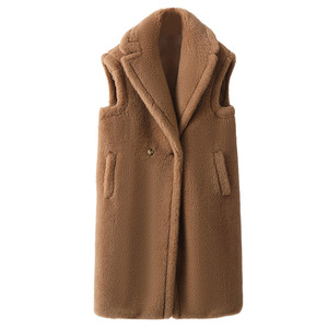 Nueva moda Color sólido a prueba de viento sin mangas abrigo de lana oveja Shearling <span class=keywords><strong>Chaleco</strong></span> de piel larga <span class=keywords><strong>Chaleco</strong></span> de piel de peluche mujeres - Product Image 1