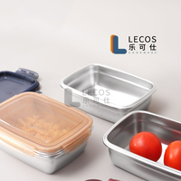 LECOS <strong>Best</strong> <strong>Selling</strong> Reusable Sealed Crisper Freezer Metal Storage Boxes Bin Stainless Steel <strong>Food</strong> <strong>Container</strong> with Plastic Lids