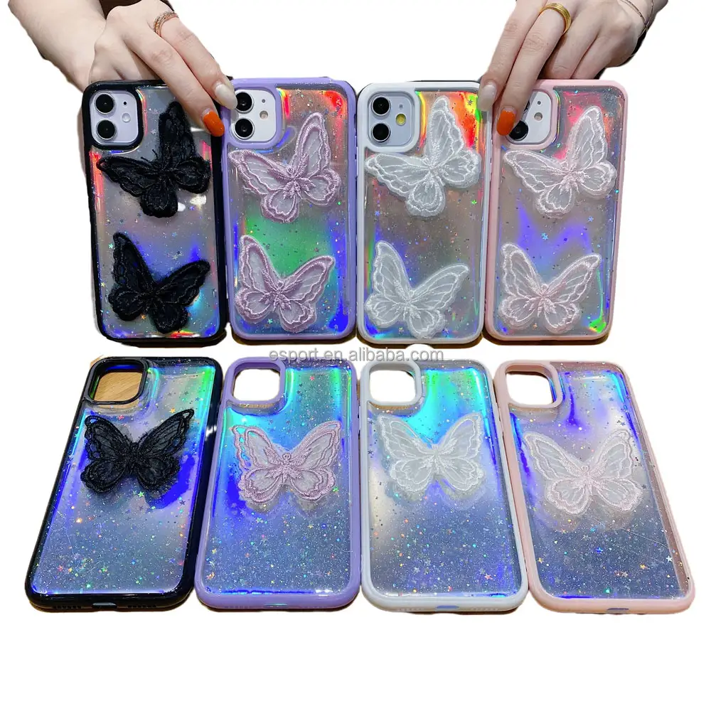 2022 cute bling bling laser colorful butterfly phone case for iphone 13 pro max epoxy phone case cover for iphone 12 pro max