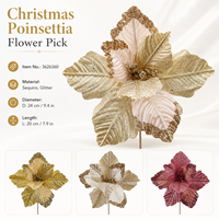 Couronne de Noël en gros, décorations métalliques scintillantes, fleurs artificielles de Poinsettia