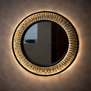 Black Framed Round LED <b>Crystal</b> <b>Mirror</b> For Living Room And Bathroom - Product Image 1