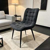 Chaise de salle à manger contemporaine rembourrée, assise en tissu lin, avec pieds en fer anti-rayures, pour l'hôtellerie commerciale