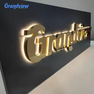 Fashion Laser Cut 3D Golden Stainless Steel Wall Logo For Business Sign